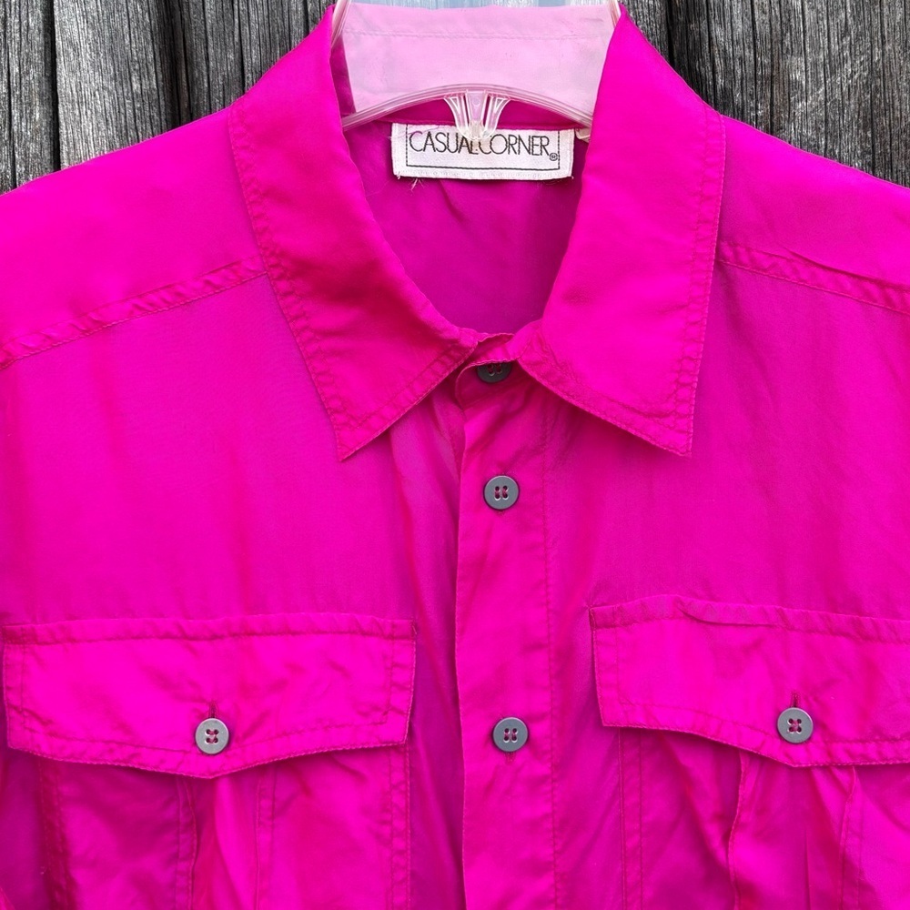 Casual Corner Fuchsia 100% Silk Blouse and Parachute Pants. Vintage 80’s size L - Picture 3 of 14